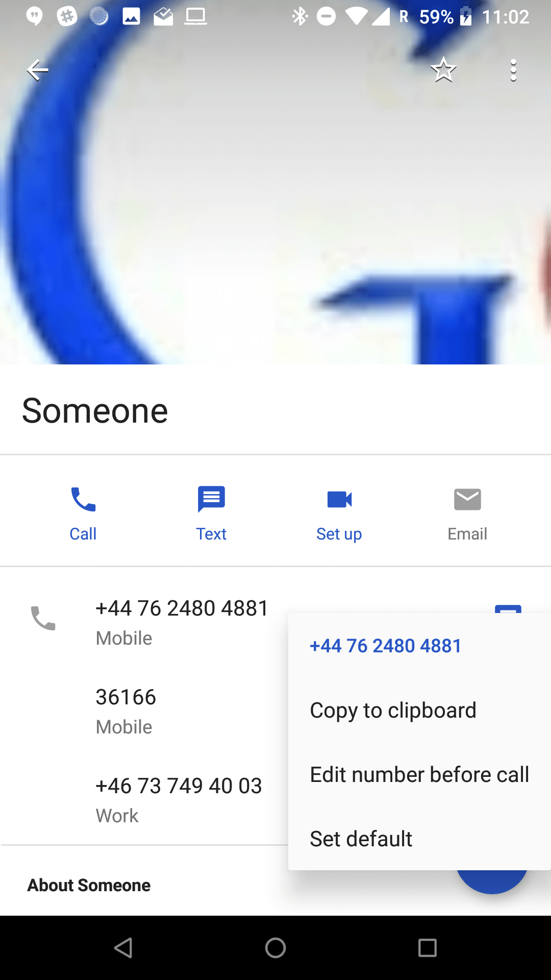 Set default phone number